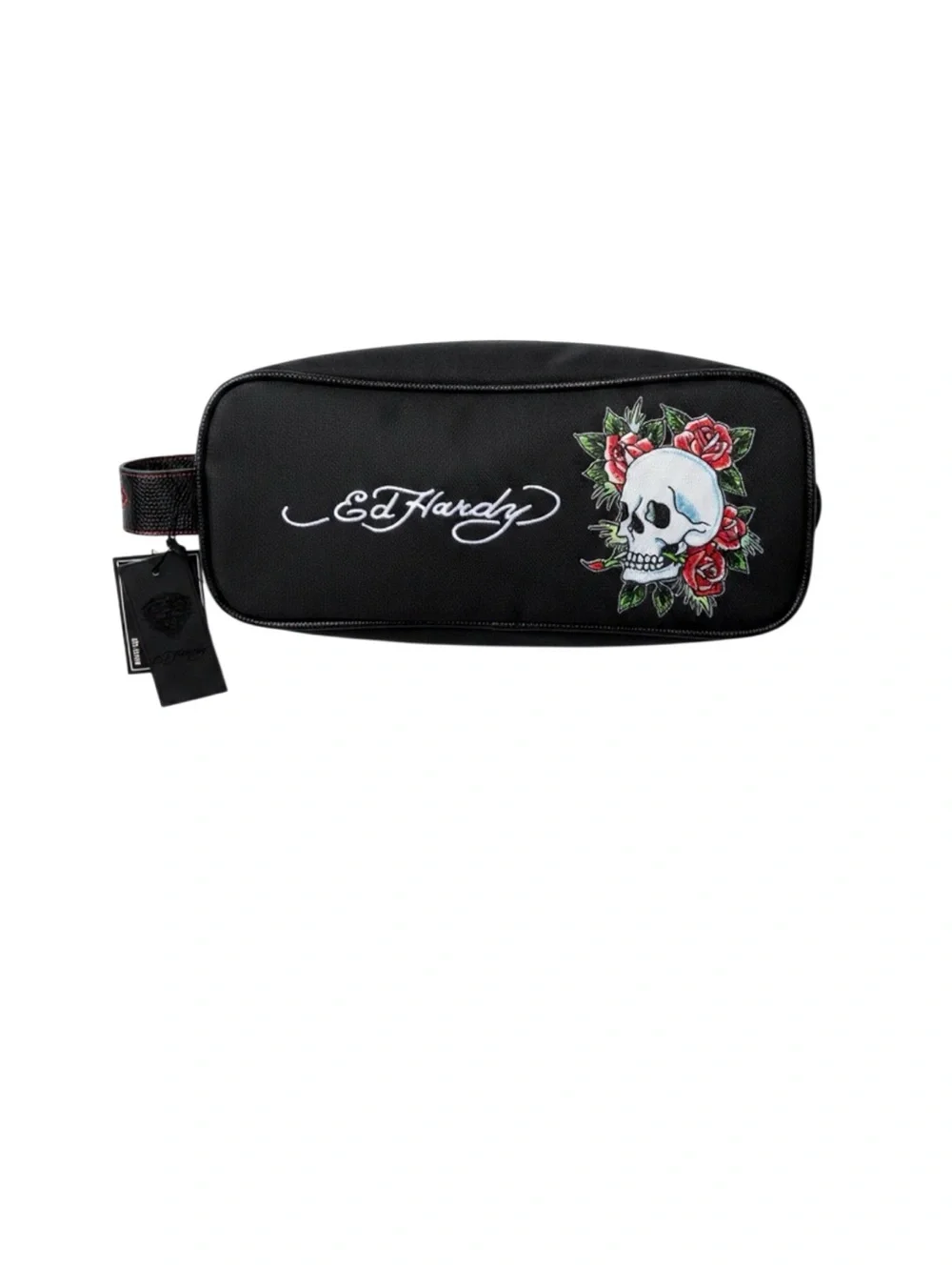Ed Hardy Black Dopp Case with Red Rose & Skull Patch NWT
